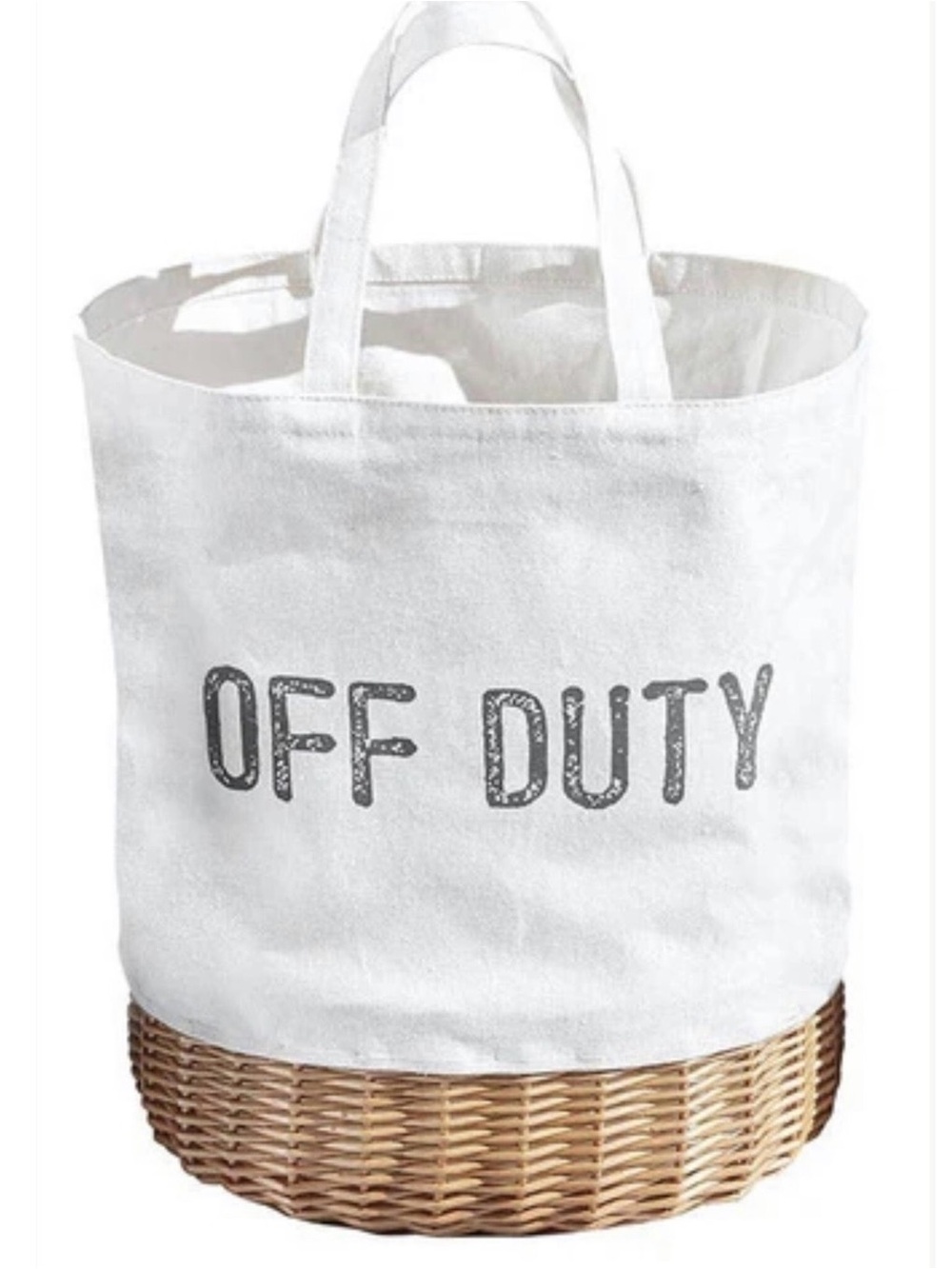 NEW “OFF DUTY" White Canvas Tote with Wicker Base